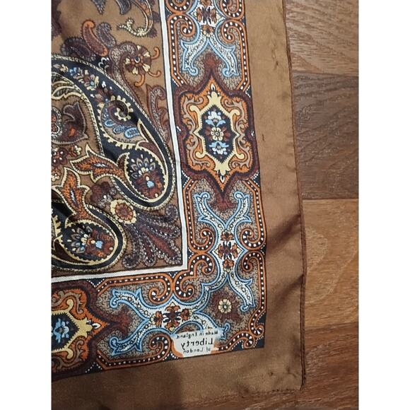 Vintage Liberty of London Silk Square Scarf Brown blue Paisley 23 x 24 mandala - Picture 5 of 16